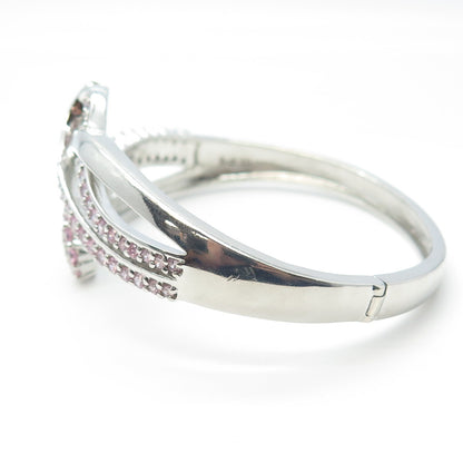 ROSS SIMONS 925 Sterling Silver Pink C Z Bangle Bracelet 7"