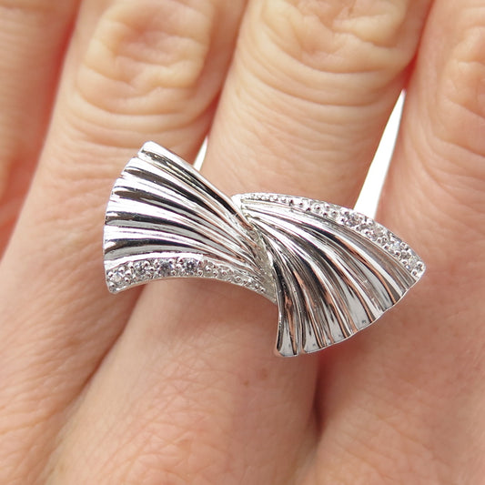 925 Sterling Silver Round-Cut C Z Modernist Wings Ring Size 8.25