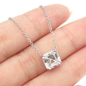 925 Sterling Silver Cushion-Cut Shaped C Z Rolo Chain Necklace 18"