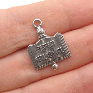 925 Sterling Silver Vintage Perfect Attendance Oxidized Mini Charm Pendant
