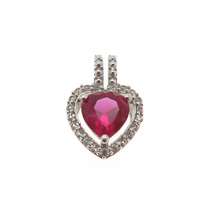 925 Sterling Silver Lab-Created Ruby & Real White Topaz Heart Minimalist Pendant