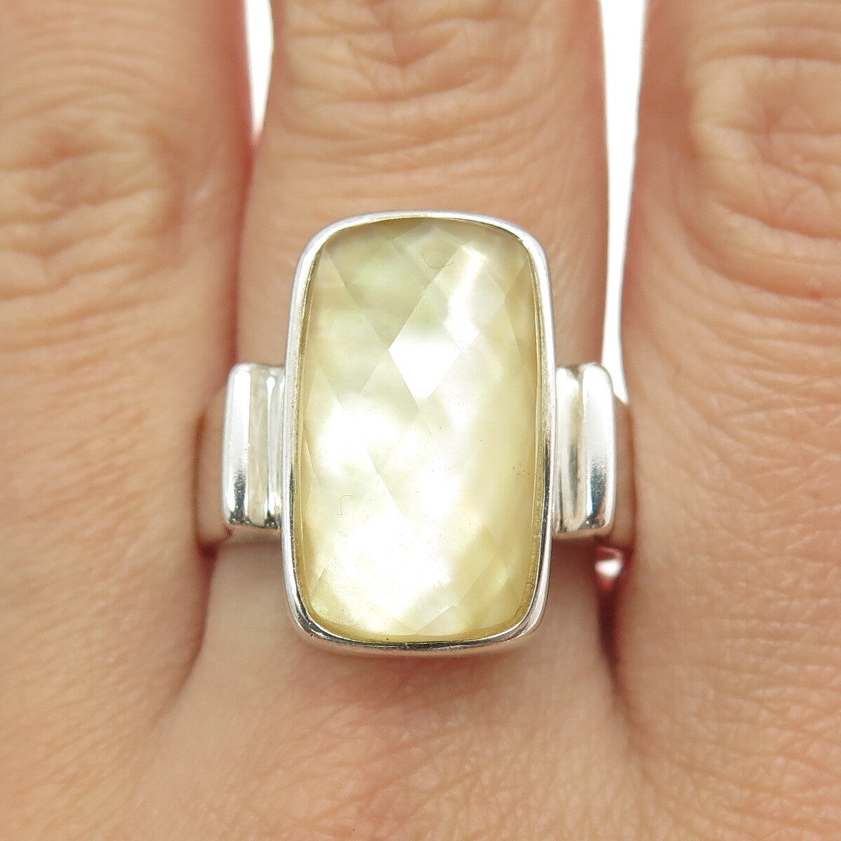 WHITNEY KELLY 925 Sterling Silver Vintage Real Doublet MOP Ring Size 11.25