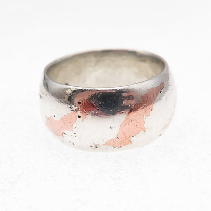 925 Sterling Silver 2-Tone Vintage Modernist Wide Band Ring Size 7.5