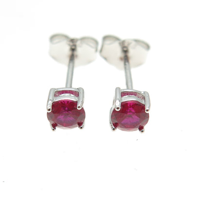 925 Sterling Silver Lab-Created Ruby Stud Earrings