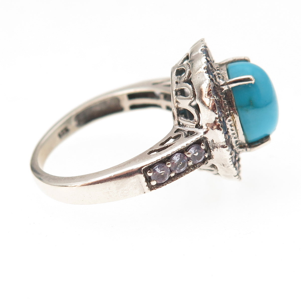 Chuck Clemency 925 Sterling Real Sleeping Beauty Turquoise Tanzanite Ring Size 7