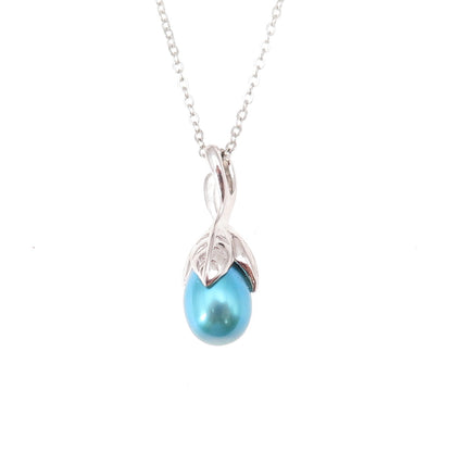925 Sterling Silver Real Tahitian Blue Pearl Floral Cable Chain Necklace 18"