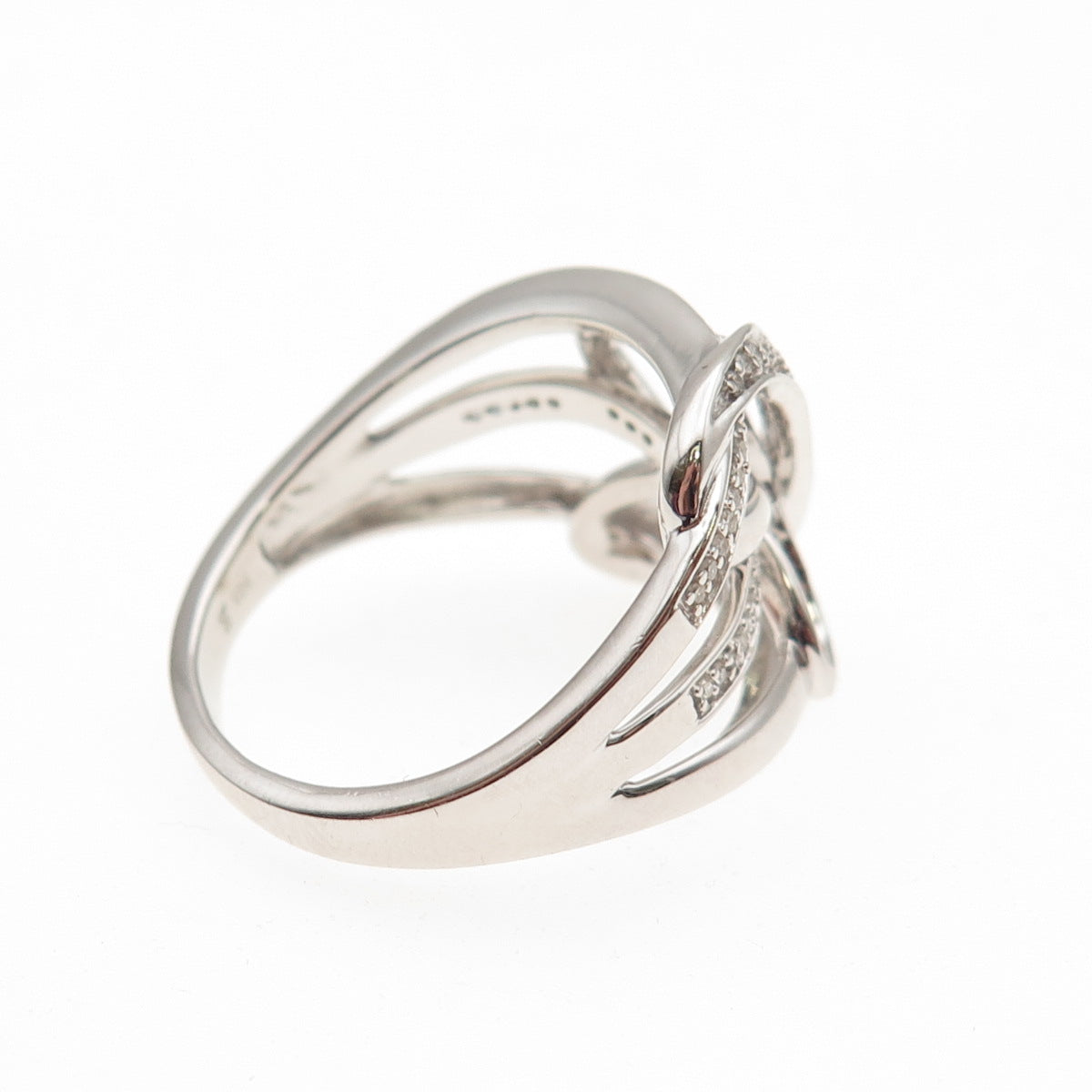 925 Sterling Silver Real Round-Cut Diamond Butterfly Ring Size 8