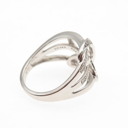 925 Sterling Silver Real Round-Cut Diamond Butterfly Ring Size 8