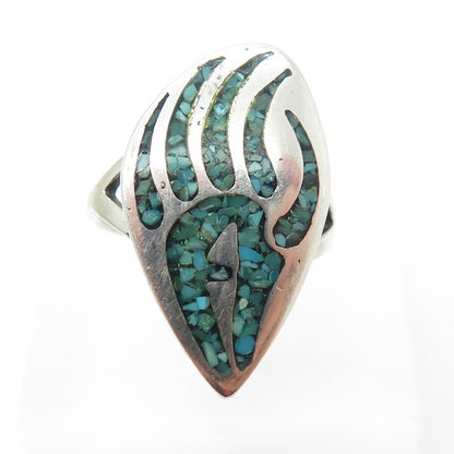PACIFIC JEWELRY Old Pawn Sterling Silver Turquoise Inlay Bear Paw Ring Size 8.75
