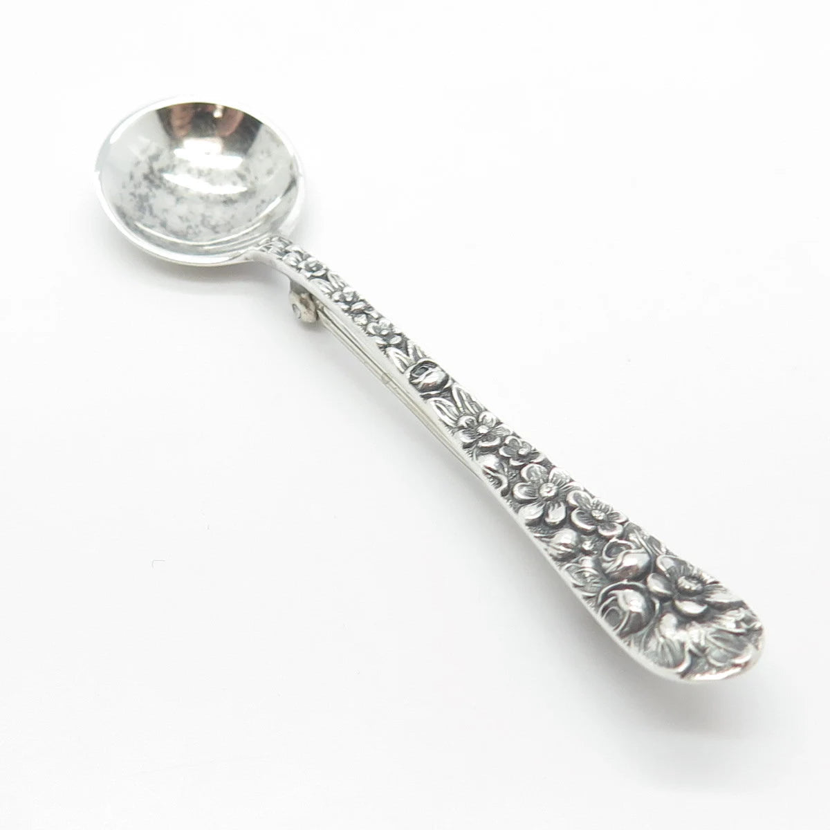 925 Sterling Silver Vintage Floral Spoon Pin Brooch