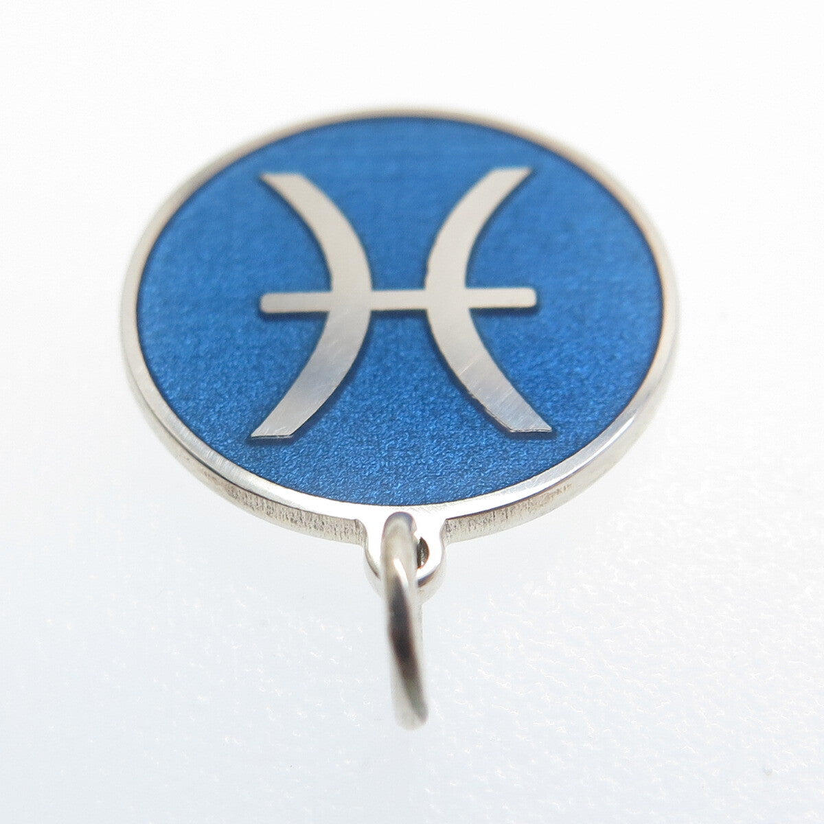 925 Sterling Silver Blue Enamel Pisces Zodiac Sign Minimalist Charm Pendant