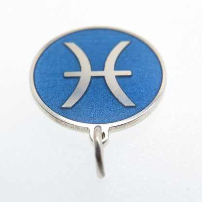 925 Sterling Silver Blue Enamel Pisces Zodiac Sign Minimalist Charm Pendant