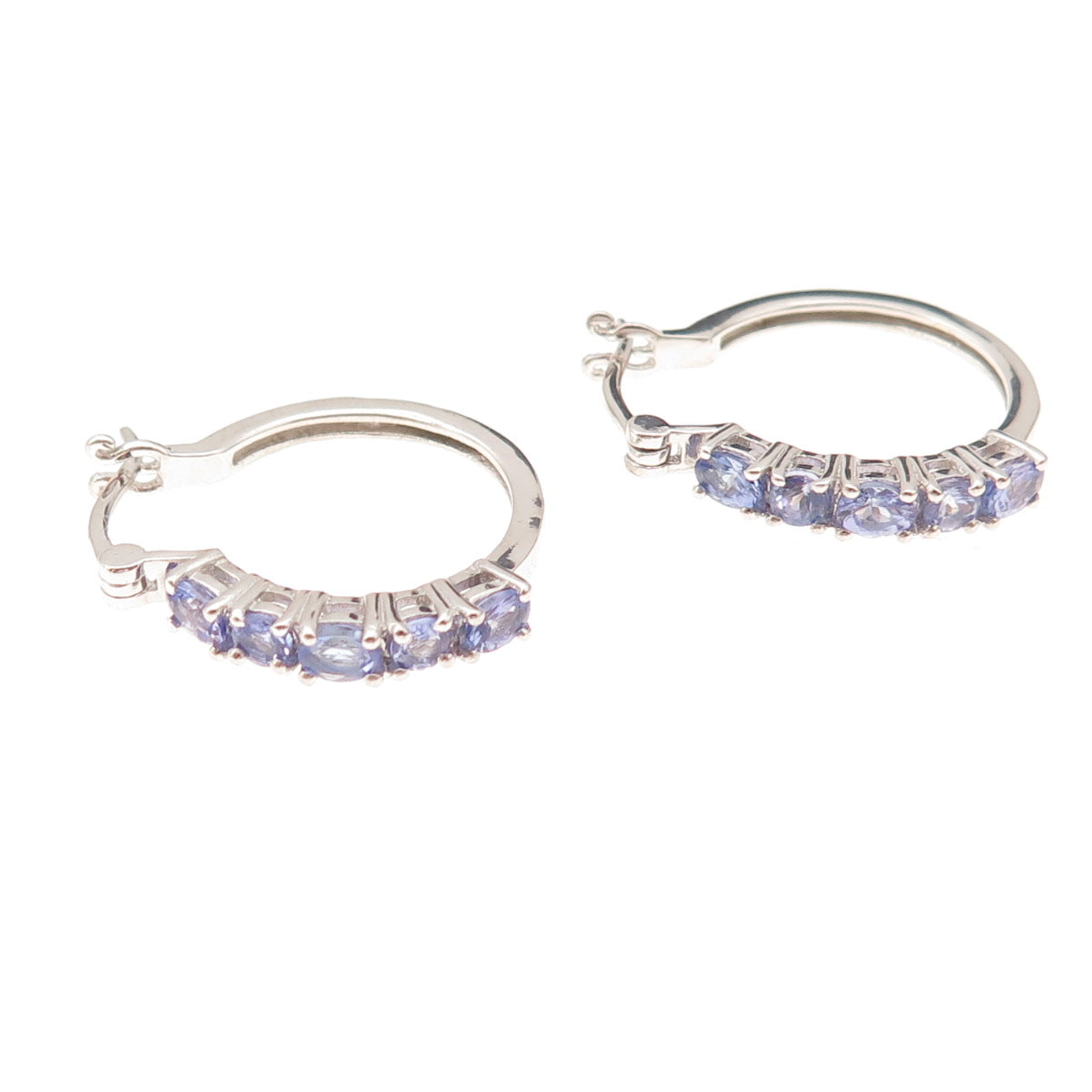 Chuck Clemency 925 Sterling Silver Real Oval & Round-Cut Tanzanite Hoop Earrings