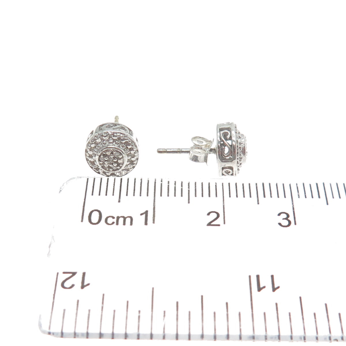 925 Sterling Silver Real Round-Cut Diamond Stud Earrings