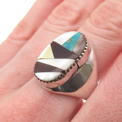 Old Pawn 925 Sterling Silver Vintage Southwestern Turquoise MOP Ring Size 11