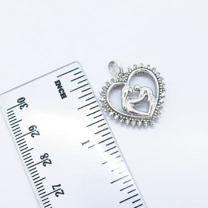925 Sterling Silver Alwand Vahan Real Diamond Mom & Baby Open Heart Pendant