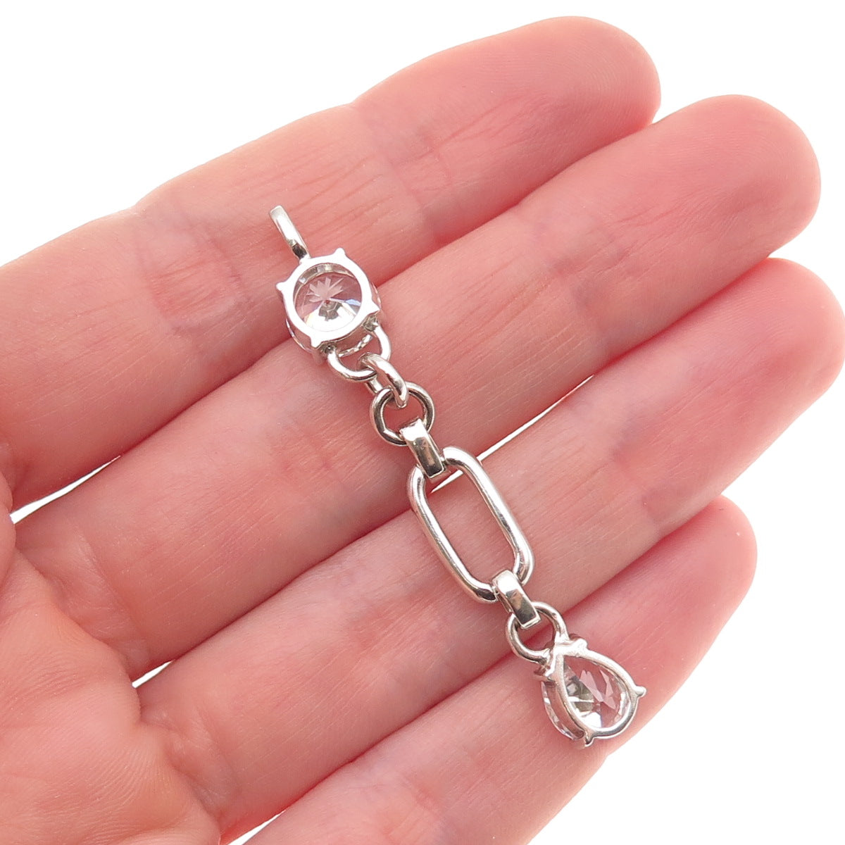925 Sterling Silver Round & Pear-Cut C Z Drop Charm Pendant