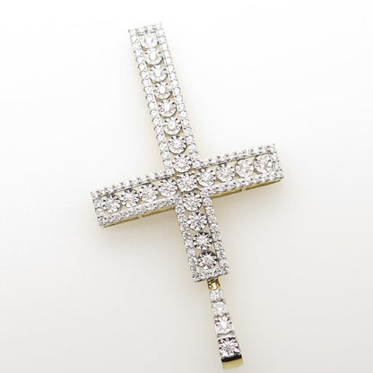 925 Sterling Silver 2-Tone Pave C Z Cross Pendant