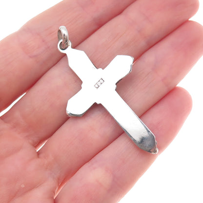 925 Sterling Silver Vintage Real Amethyst Cross Oxidized Pendant
