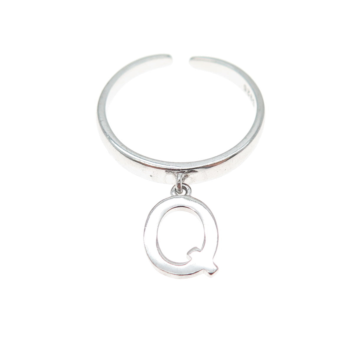 925 Sterling Silver Vintage Letter Q Dangle Charm Adjustable Ring Size 6