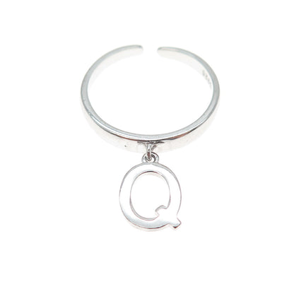 925 Sterling Silver Vintage Letter Q Dangle Charm Adjustable Ring Size 6