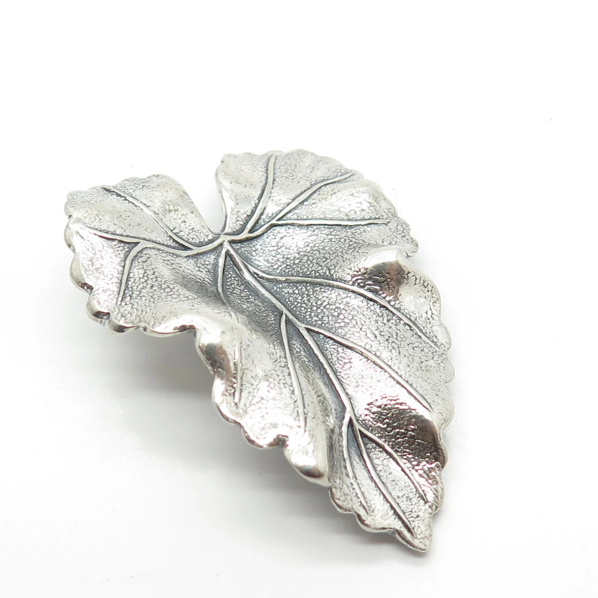 925 Sterling Silver Vintage Michele Sculptural Hammered Leaf Pin Brooch