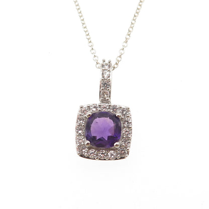 Kiran 925 Sterling Silver Real Amethyst & White Topaz Cable Chain Necklace 18"