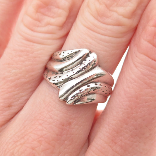 925 Sterling Silver Vintage Modernist Bypass Ring Size 6