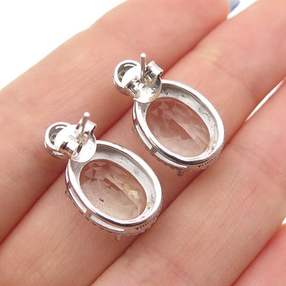 925 Sterling Silver Real Diamond Accent & Green Amethyst Dangle Earrings