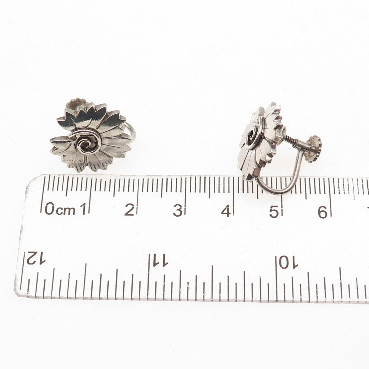 Georg Jensen 925 Sterling Silver Vintage Denmark Floral Screw Back Earrings #102