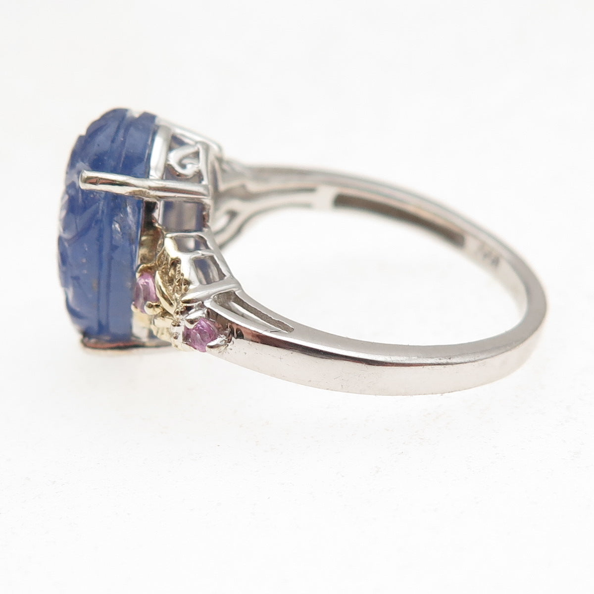 Chuck Clemency 925 Sterling 2-Tone Real Tanzanite & Pink Topaz Ring Size 8.25