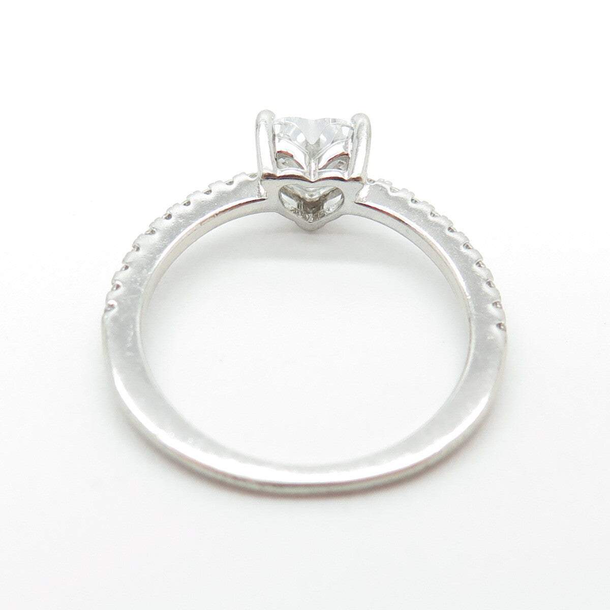925 Sterling Silver Heart & Round-Cut Shaped C Z Ring Size 6