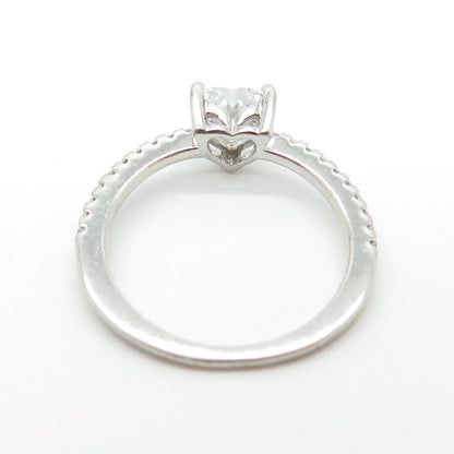 925 Sterling Silver Heart & Round-Cut Shaped C Z Ring Size 6