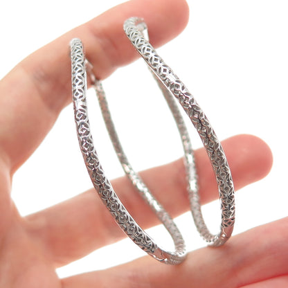 KLEO 925 Sterling Silver Round-Cut C Z In & Out Wavy Large Hoop Earrings