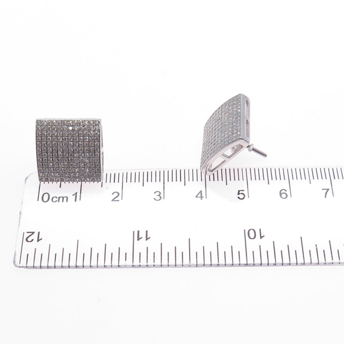 925 Sterling Silver Round-Cut C Z 15mm Square Stud Earrings