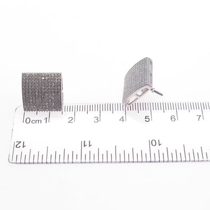 925 Sterling Silver Round-Cut C Z 15mm Square Stud Earrings