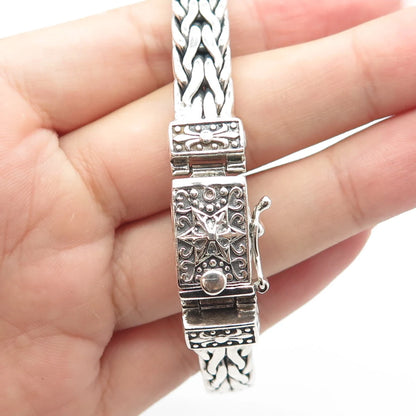 925 Sterling Silver Vintage Spiga/Wheat Link Heavy Bangle Bracelet 7.75"