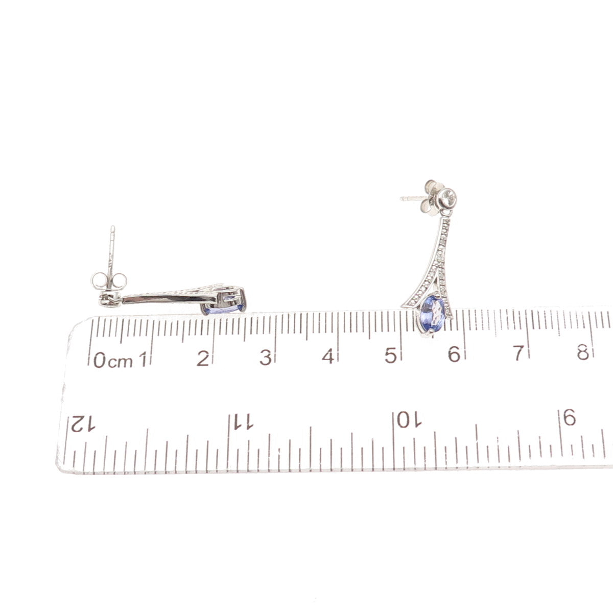 925 Sterling Silver Real Diamond Tanzanite & White Topaz Dangle Earrings