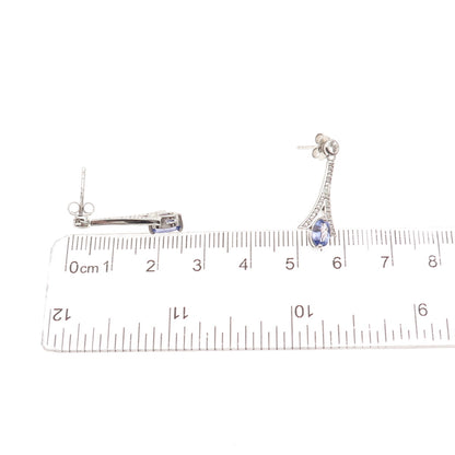 925 Sterling Silver Real Diamond Tanzanite & White Topaz Dangle Earrings