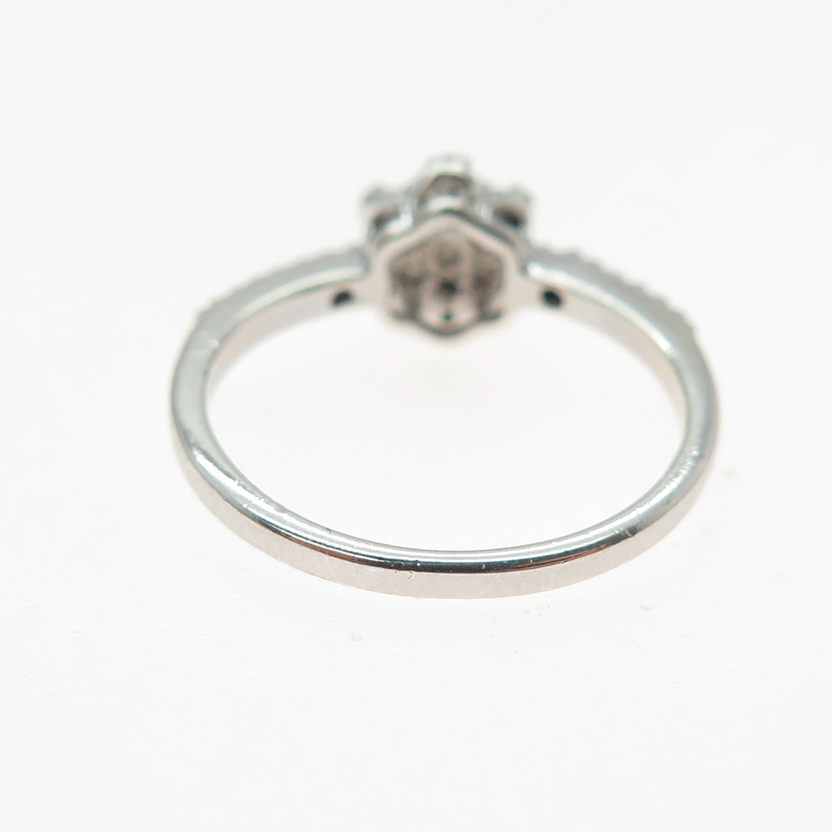 925 Sterling Silver Real Round-Cut Black & White Diamond Flower Ring Size 7