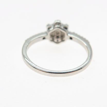 925 Sterling Silver Real Round-Cut Black & White Diamond Flower Ring Size 7