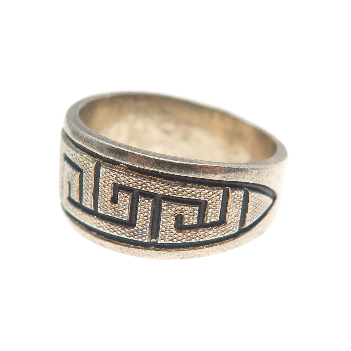 CLARK & COOMBS 925 Sterling Silver Gold Plated Antique Greek Maze Ring Size 5.5