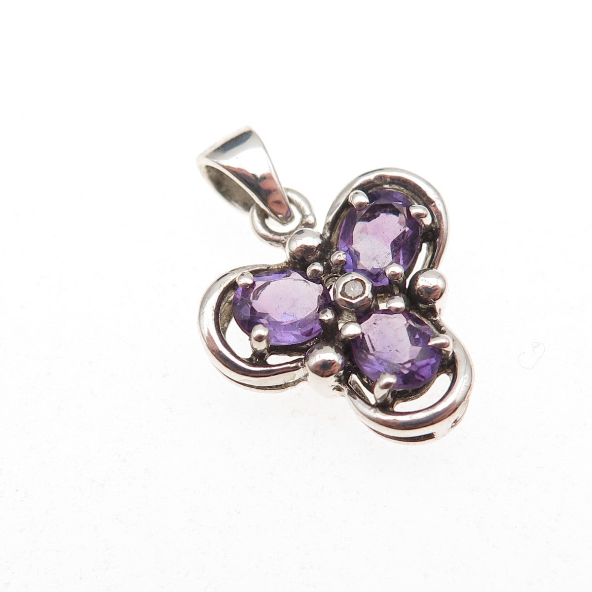 RJ Graziano 925 Sterling Silver Real Diamond & Amethyst Charm Pendant