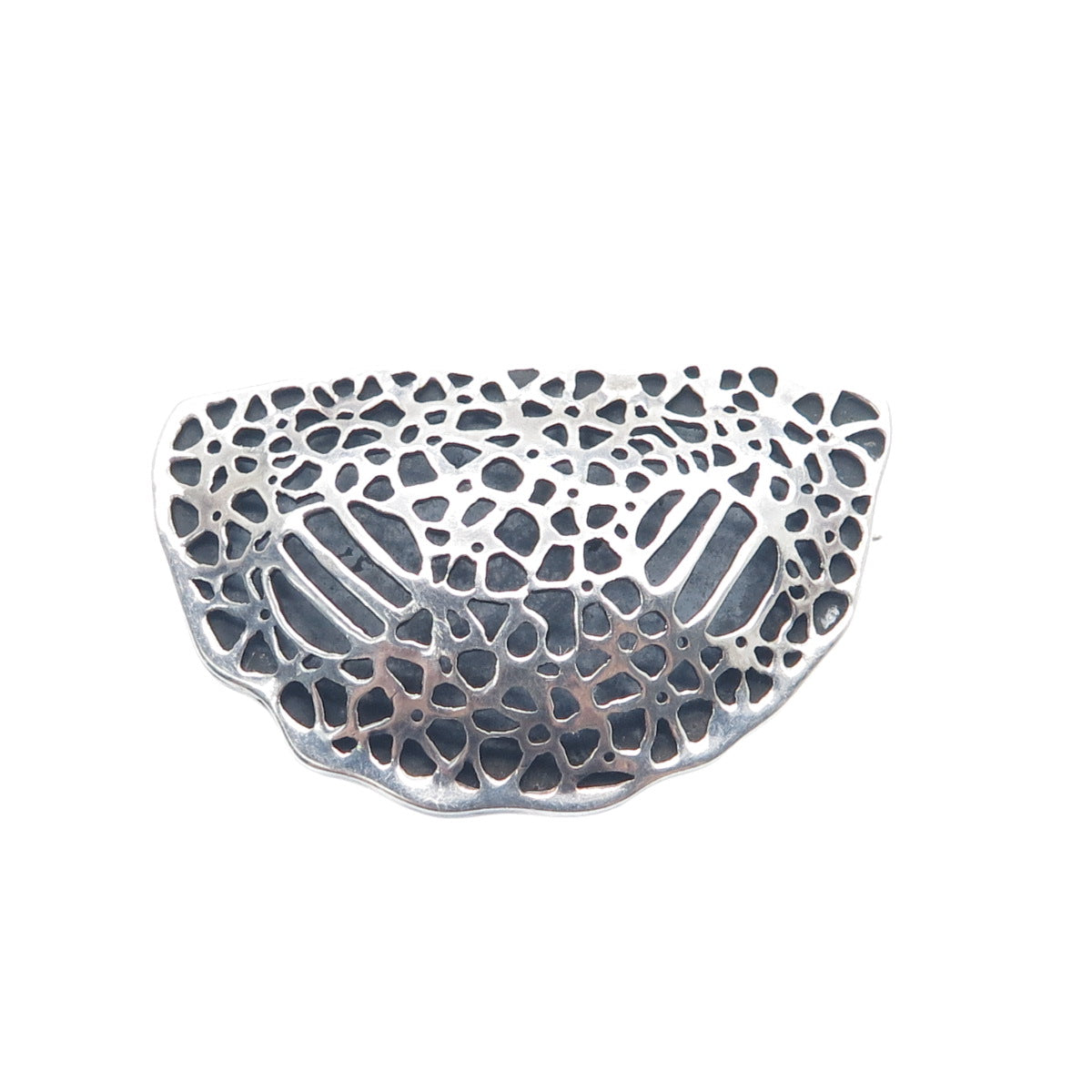 925 Sterling Silver Vintage Modernist Flower Shadow Box Oxidized Pin Brooch
