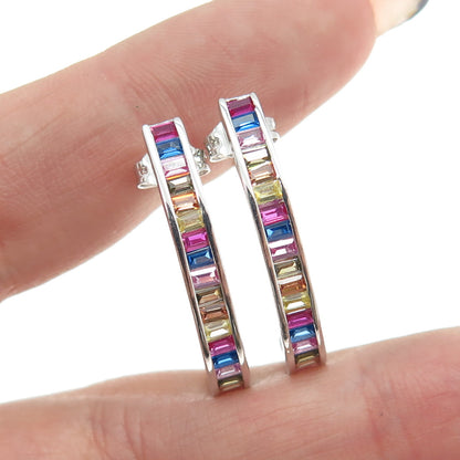 925 Sterling Silver Multi-Color C Z Half Hoop Earrings