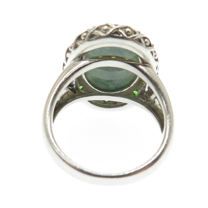 MICHELLE ALBALA 925 Sterling Silver Vintage Jade & Peridot Gem Ring Size 10.25