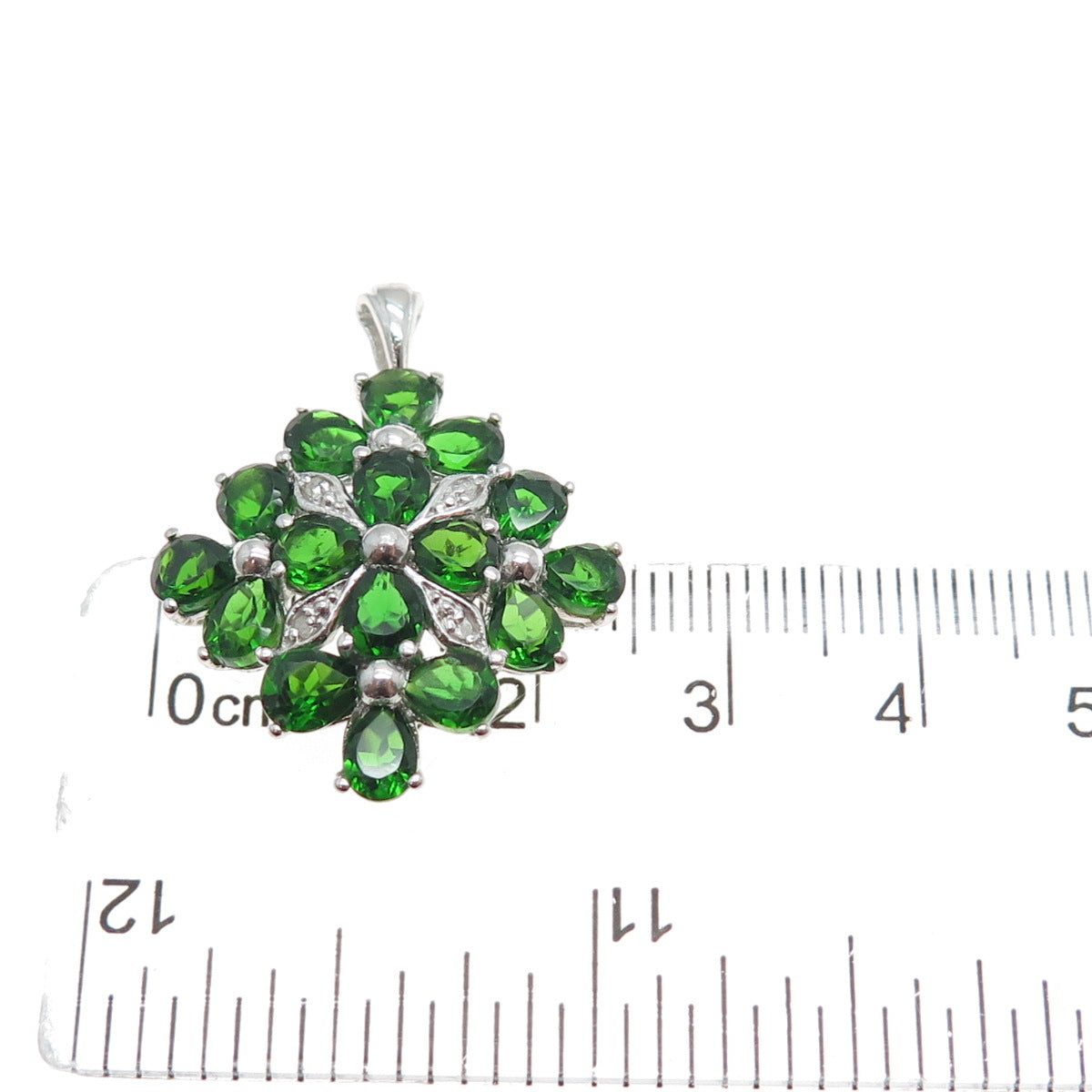 CHUCK CLEMENCY 925 Sterling Silver Real Diamond & Chrome Diopside Charm Pendant