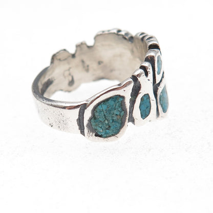 Pacific Jewelry Old Pawn 925 Sterling Silver Vintage Turquoise Inlay Ring Size 8