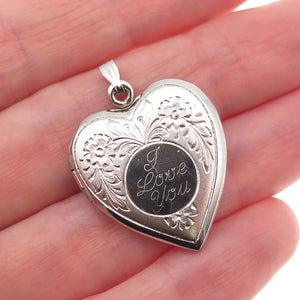 J.M. Fisher 925 Sterling Silver Vintage I Love You Heart Locket Charm Pendant