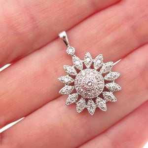 925 Sterling Silver Round-Cut C Z Floral Charm Pendant